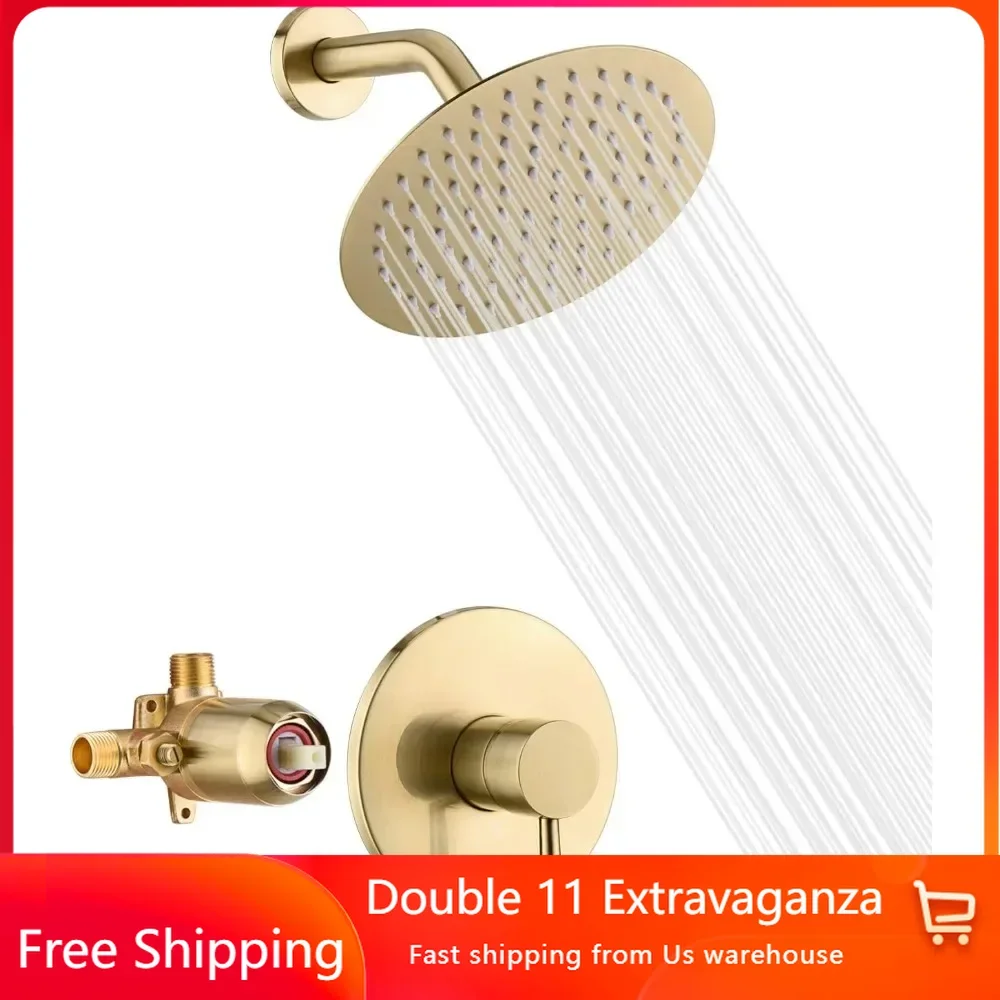 Shower Head, Matte Black Shower Faucet Pressure Balance Filter Element, 8-inch Showerhead with Check Valve, Shower Head