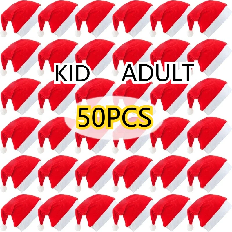 

50 шт., новогоднее праздничное украшение для вечеринки, нетканая красная шляпа Санта-Клауса, рождественские шапки для новогоднего украшения, праздничный подарок, оптовая продажа