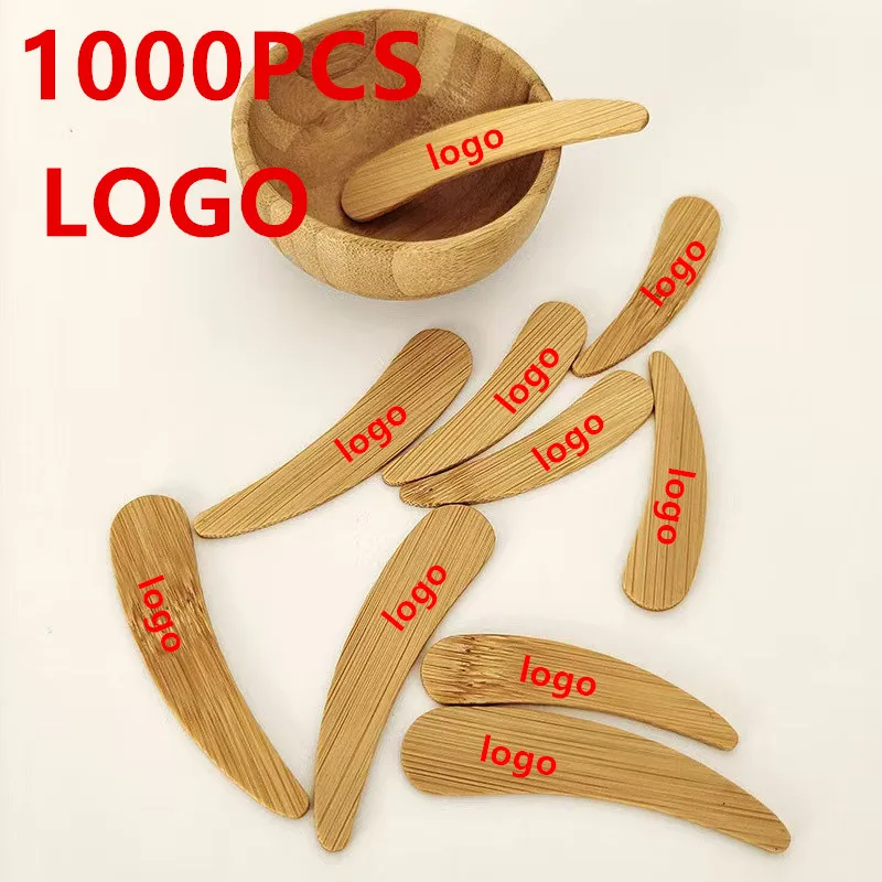 

1000pcs Customized Laser Logo Mini Mask Spatulas 100% Biodegradable Bamboo Cosmetic Facial Makeup Spoon Applicator