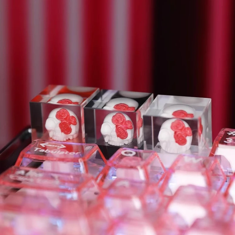 Skull Flower Keycaps Resin Personalized Translucent Customized Handmade Keyboard Caps Mechanical Keyboard Gamer Accessories