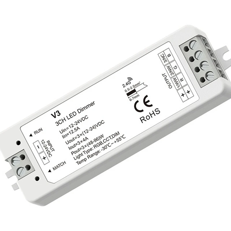 LED Controller 3-Channel V3 2.4G DC12-24V Stepless Dimming Remote Control Light CCT LED Light Strip Controller-A10G