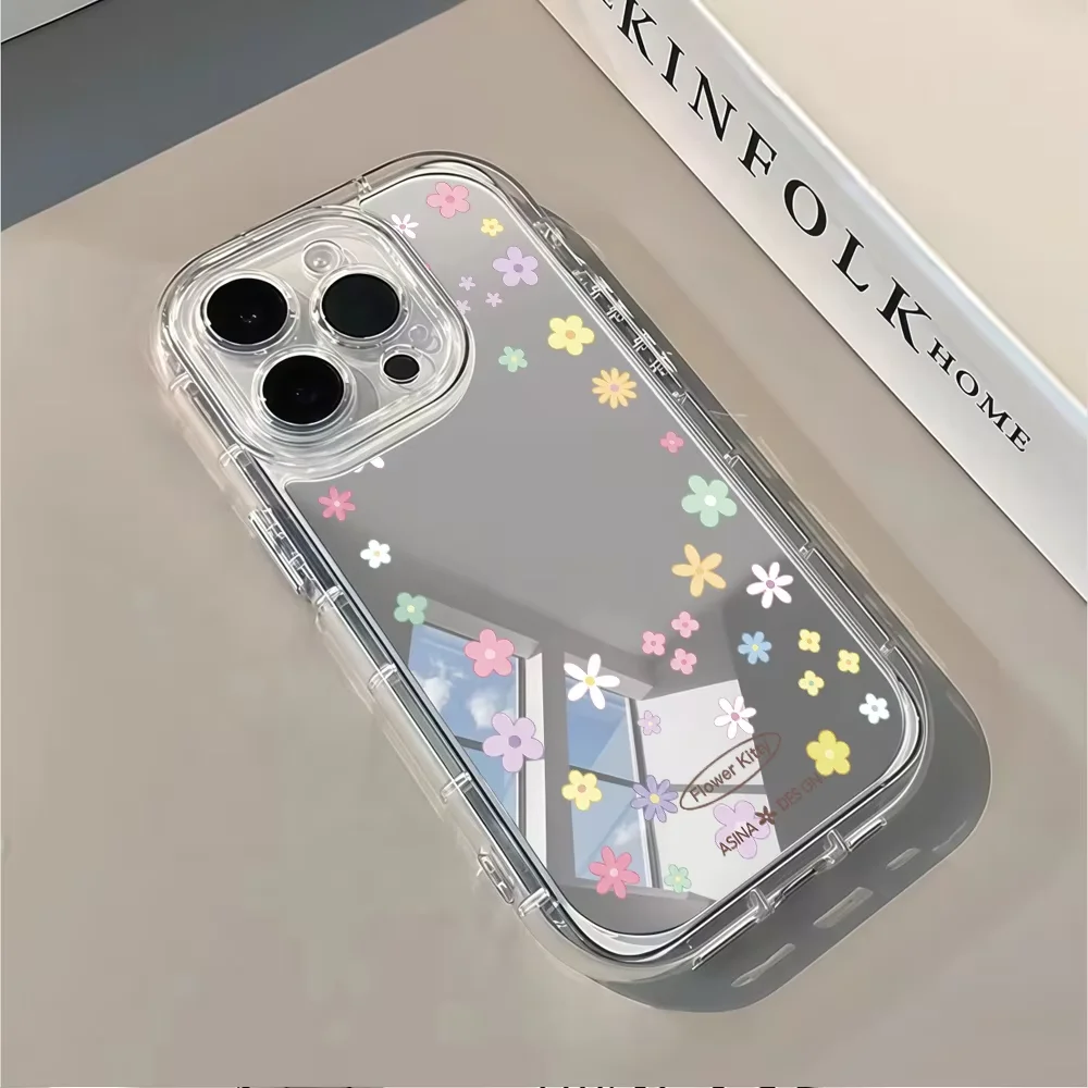 Pastel Hearts Silver Makeup Mirror Phone Case For iPhone 18 17 16 15 14 13 12 11 Pro Max XR XS 7 8 PLUS 17air Shockproof Cover - view 6