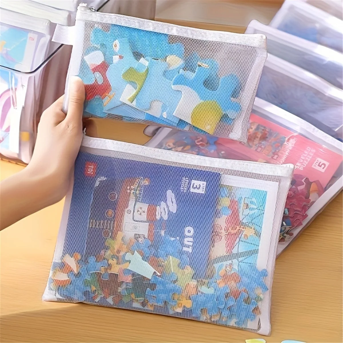 8pcs 지퍼 메쉬 가방, 3 가지 크기, 지퍼 메쉬 가방, 방수 투명 여행 가방, 지퍼가 달린 사무용품 문서 가방