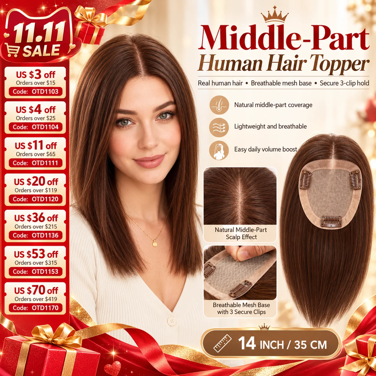 Human Hair Toppers for Thinning Hair Silk Base Natural Looking Topper for Women Hairpiece for Women Virgin Human Hair Topper
