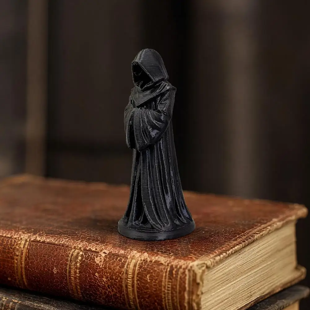 Mysterious Hooded Monk Statue Matte Black Resin Statue 3d Printed Hooded Robe Ornament Matte Black Faceless Monk for Halloween