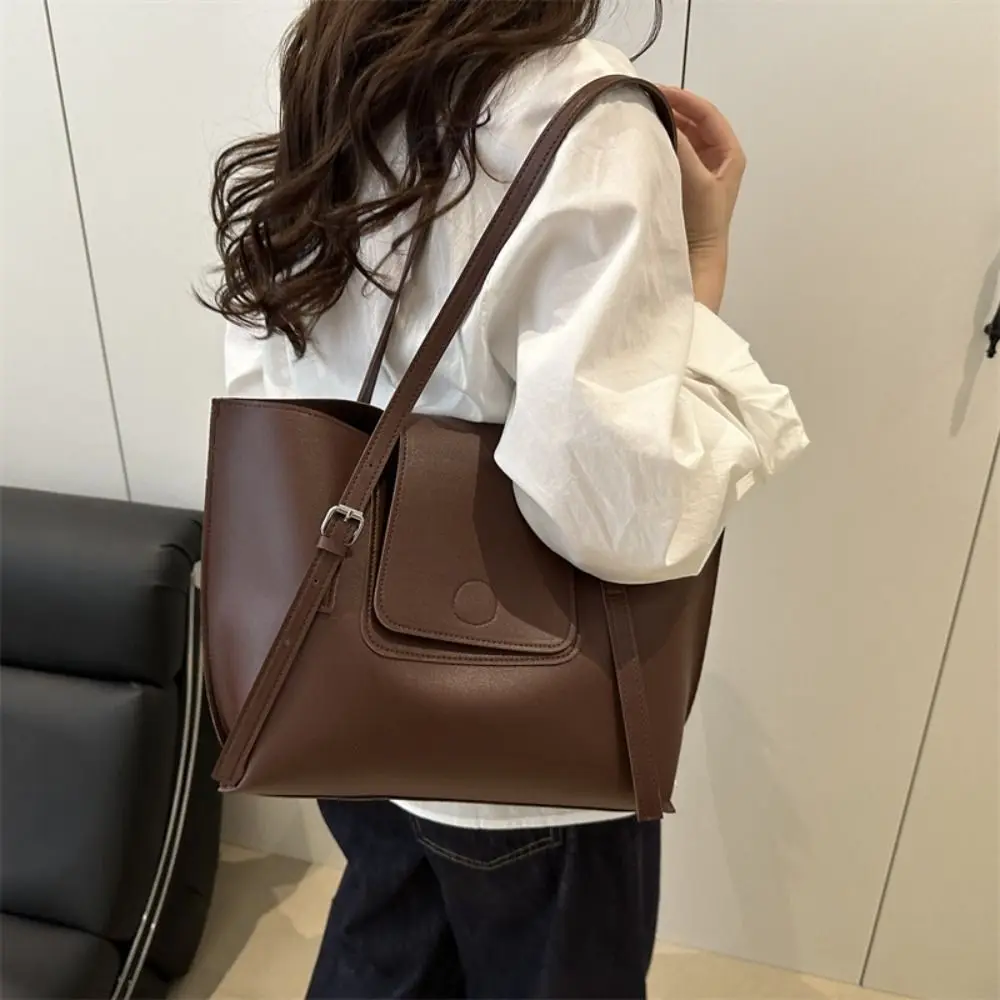 

2pcs/set Versatile Women Tote Bags Hand-held With Small Bag Pu Leather Underarm Bag Simple Large Capacity Work Handbag Commuting