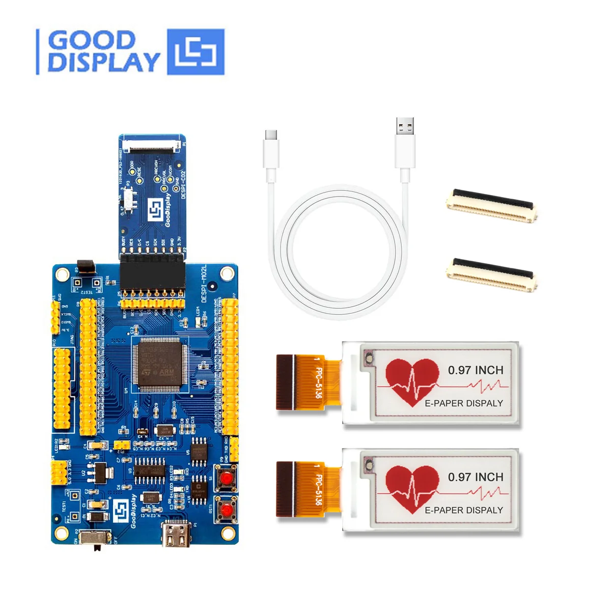 

0.97 inch Partial Update 184x88 Resolution Red E Paper Screen 18 PIN, 2pcs GDEM0097Z61 with STM32 Demo Kit