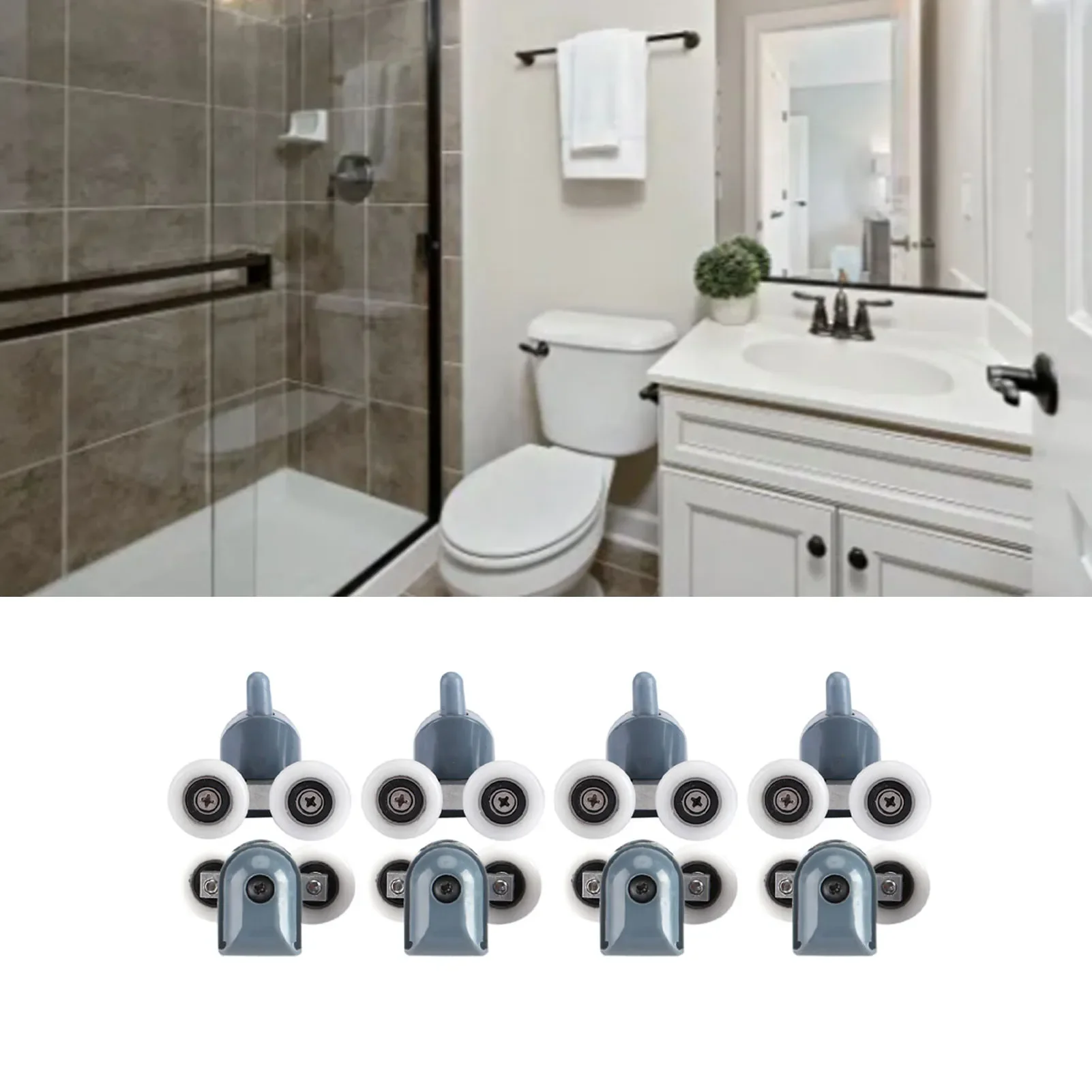 

8PCS Bathroom Shower Enclosure Sliding Door Roller Kit Glass Door Shower Slider Pulley Wheel 4 Upper 4 Bottom