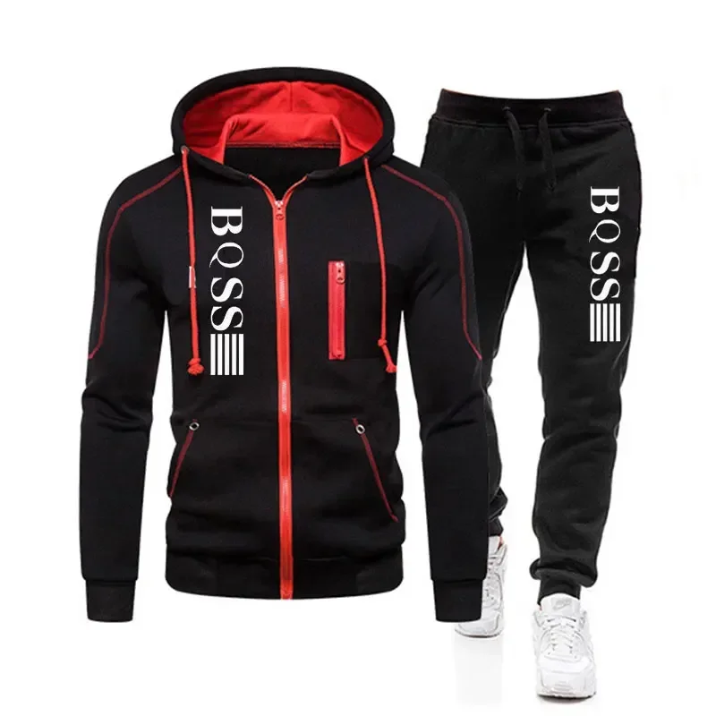 New Brand Men\'s Clothing Sweatshirt Suit Fall Winter Zipper Suit Hooded Sweater Pants Men\'s Tracksuit Cardigan Two Piece Set