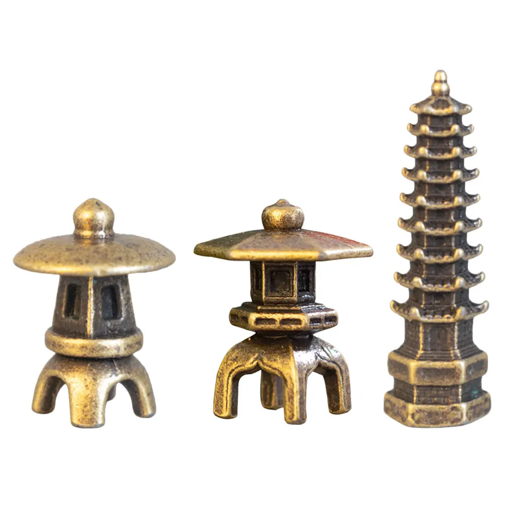 

3 Pcs Micro L Stone Lamp Zen Decor Copper Pavilions Terrarium Decorations Fairy Garden Miniatures Garden Statue Sculpture