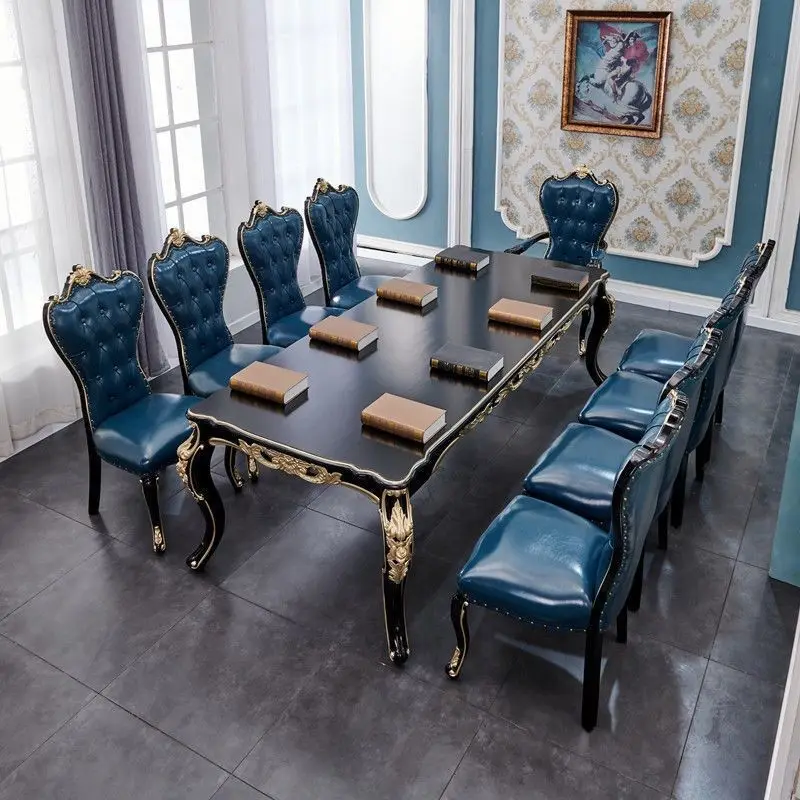 

#Luxury Dining Table and Chairs European-Style Wooden Dining Table Set for 8 Perfect for, Hotels, and Villas