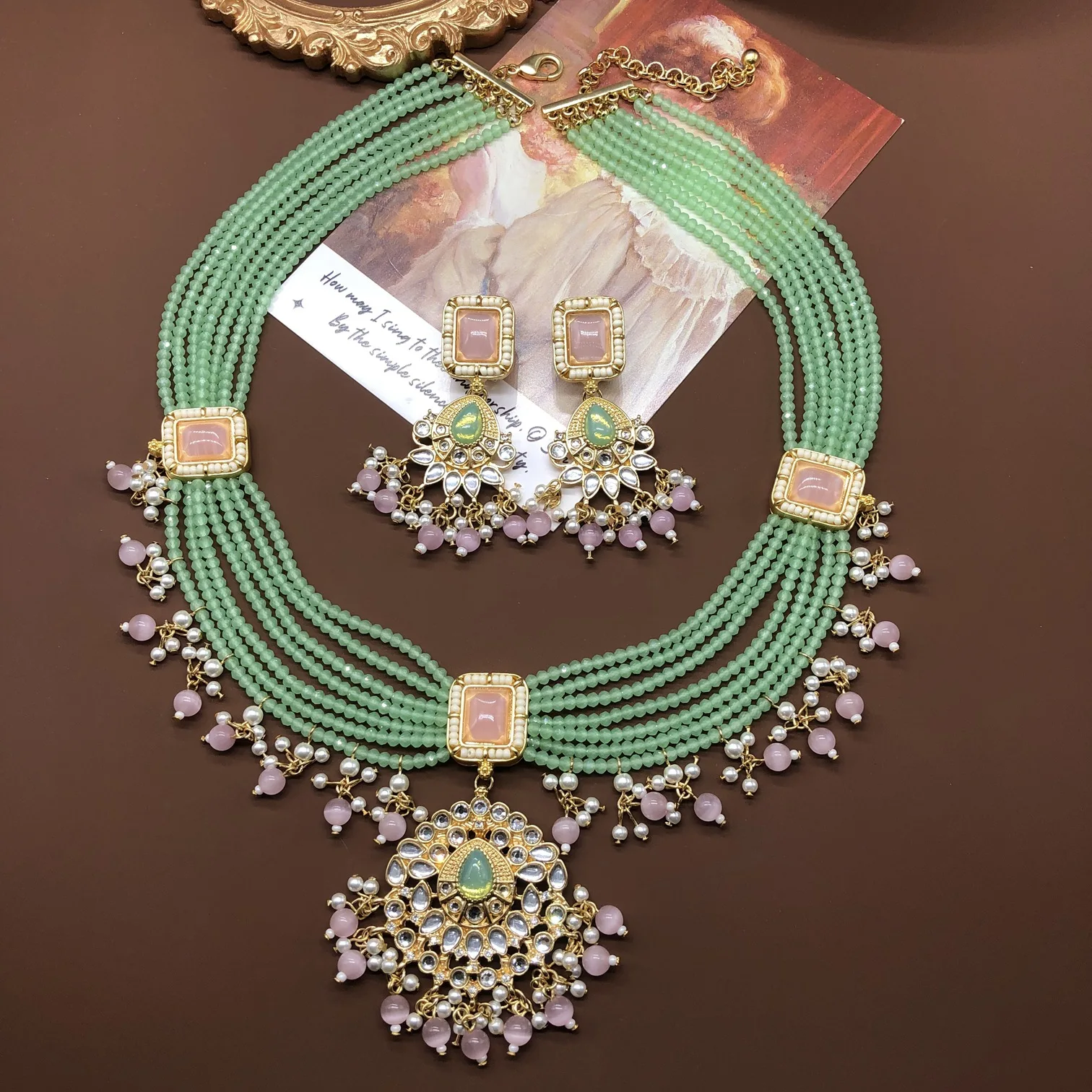 Bohemian Multi-layered Necklace Earrings Set for Women Candy Color Tassels Palace Style Zircon Vintage Jewelry Aretes De Mujer