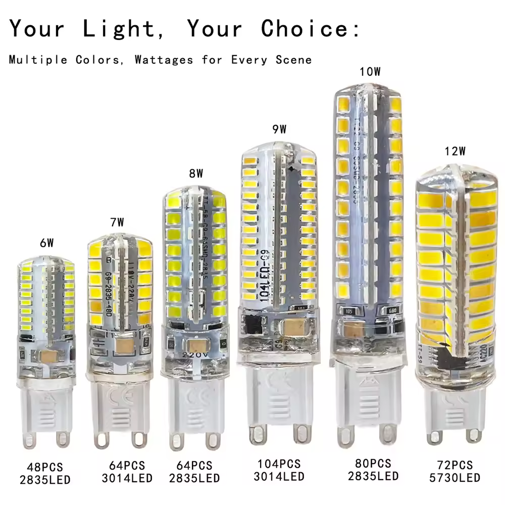 6Pcs/lot LED G9 Lamp AC220V 6W 7W 8W 9W 10W 12W Led Bulb SMD 2835 3014 2508 LED G9 Light Replace 20W/30W/40W/50W Halogen Lamp