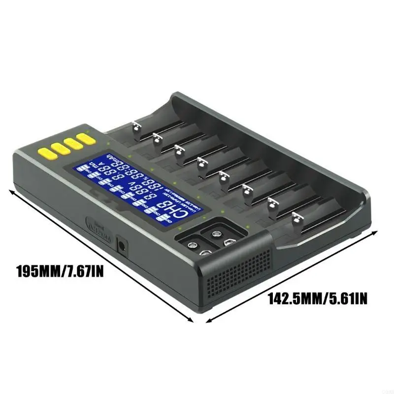 G99B LII 8 BAY Lading Hub für 18650 21700 9V -Batterien mit LCD -Statusanzeige und aktuelle Einstellung