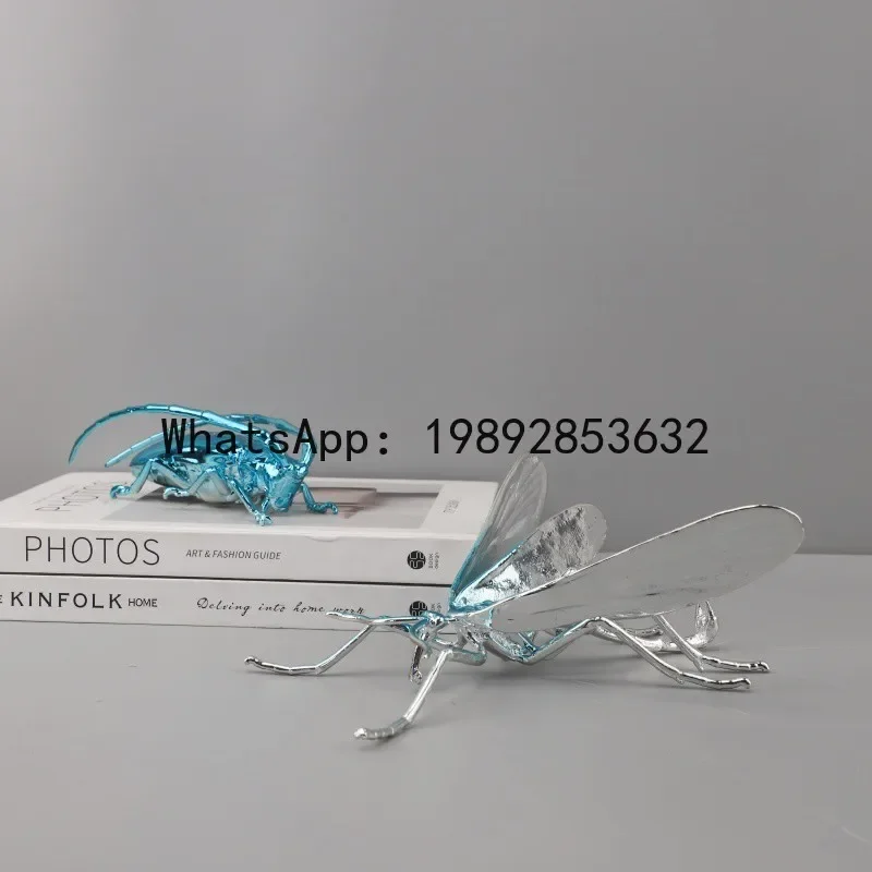 

Metal Handicraft Artificial Animal Sculpture Silvery Insect Dragonfly Unicorn Beetle Figurines Home Decoration Accessories