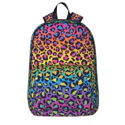 Bright Rainbow Ombre Gradient Leopard Print Pattern Backpacks Student Book bag Shoulder Bag Laptop Rucksack Travel Rucksack