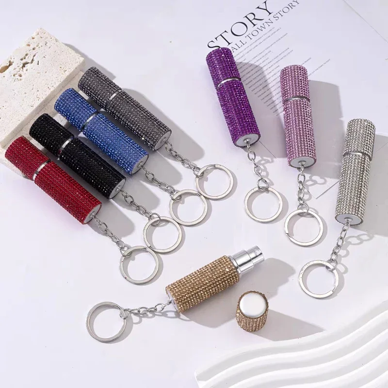 Bling Spray Bottle Rhinestone Perfume Travel Refillable Perfume Atomizer Bottle 5ml Portable Mini Perfume Spray with Keychain