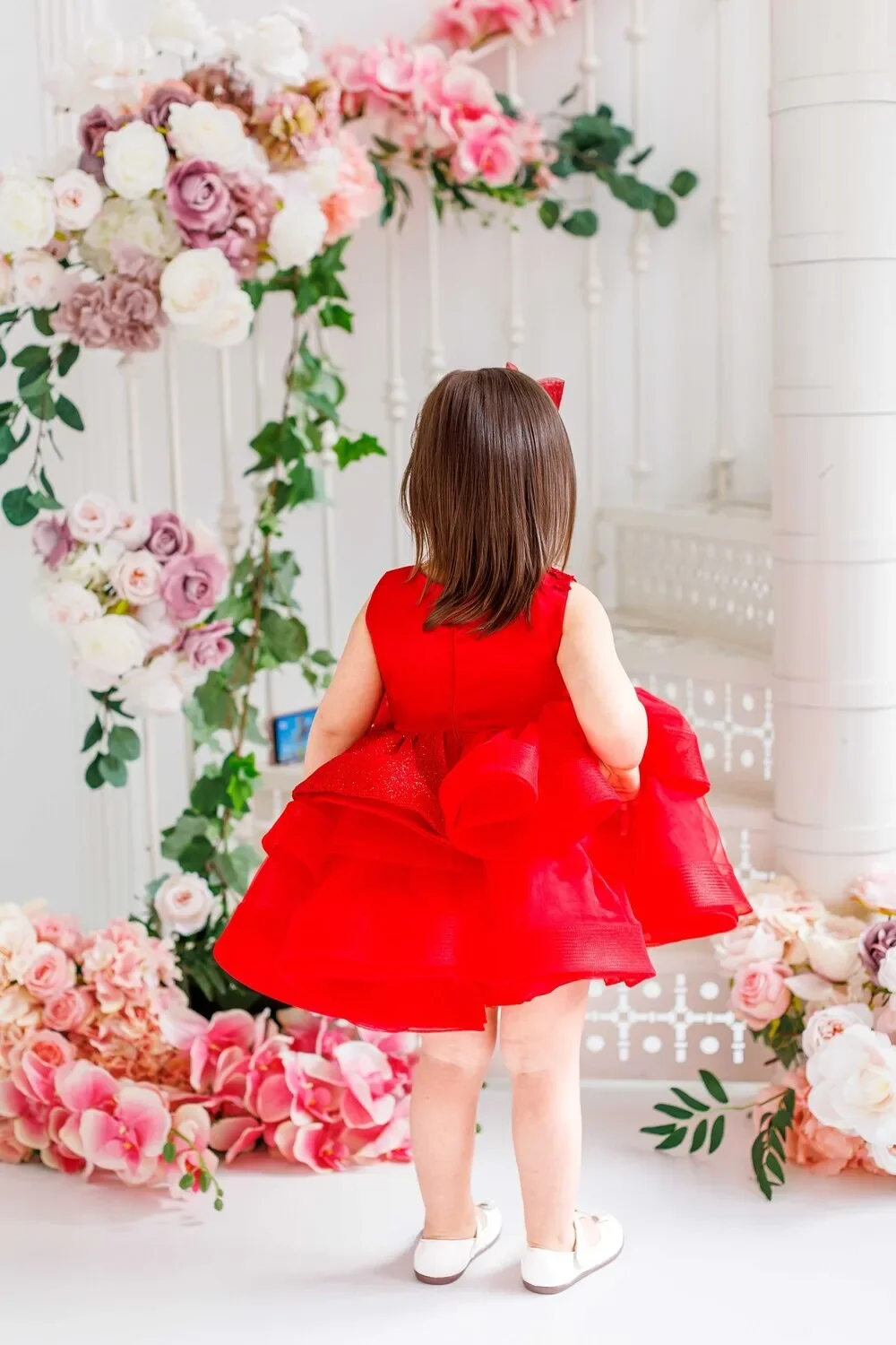 Customised Color Organza Layered Flower Girl Dress Tulle Puffy Tiered Appliques for Little Baby Girls Birthday Party Gowns