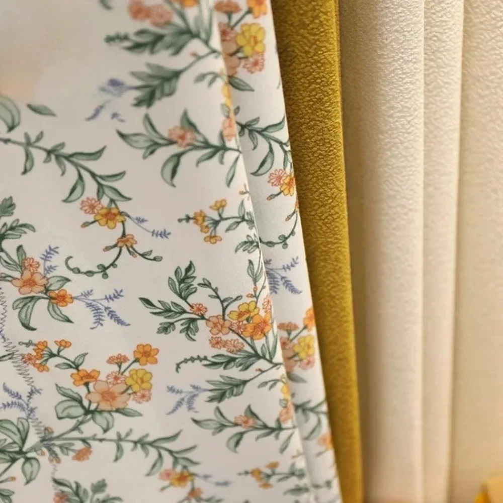 New American Style Cream Jacquard Curtains for Living Room Bedroom Pastoral Thickened Splicing Drapes French Window Custom Decor
