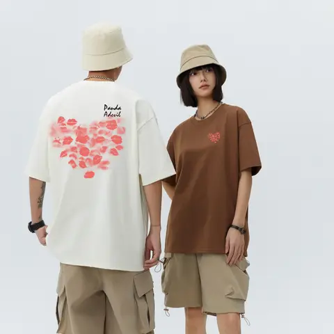 Summer Heavy Weight Short Sleeved T-shirt Pure Cotton Men's Casual Base Shirt Tee Women's Tops Clothing Male Couple's Tshirt