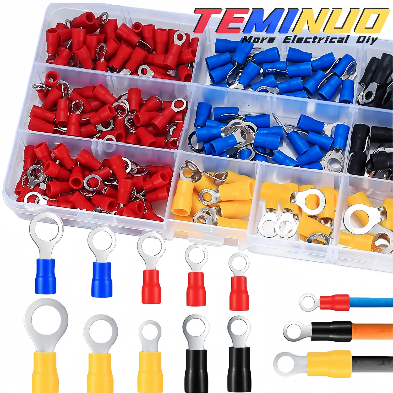 220/110 pcs Ring Terminals Insulated O-Type Crimp Connectors, M3-M8 22-10 AWG Assorted Insulated Cable Connector Electrical Wire