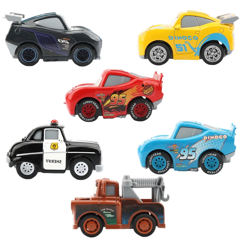 6.5 cm Originele Disney Pixar Cars Mini McQueen Mater Jackson Sheriff Metal Pull-Back auto Speelgoed voor Jongens Kerstcadeau