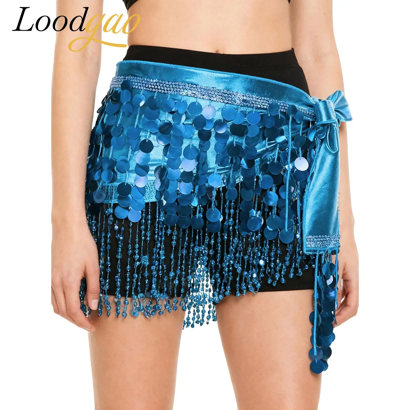 Trajes de danza del vientre brillantes para mujer, bufanda de cadera para adultos, falda envolvente de Tango latino Chacha, Ropa de baile, faldas con flecos y lentejuelas