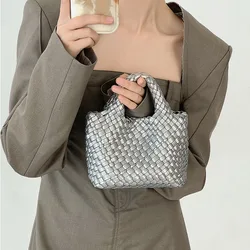 2024 Fashion Ladies Bag Mini Woven Bag PU Leather Cute Handbag Vegetable Basket Hand Carry Bag Messenger Bag For Women