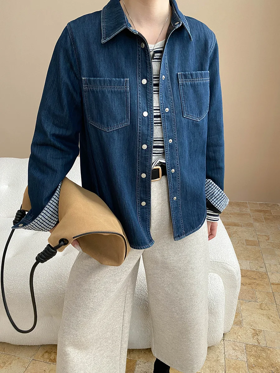 Manteaux courts en Denim pour femmes, vestes solides, manches longues, col rabattu, simple boutonnage, ample, bureau, décontracté, printemps automne 2025