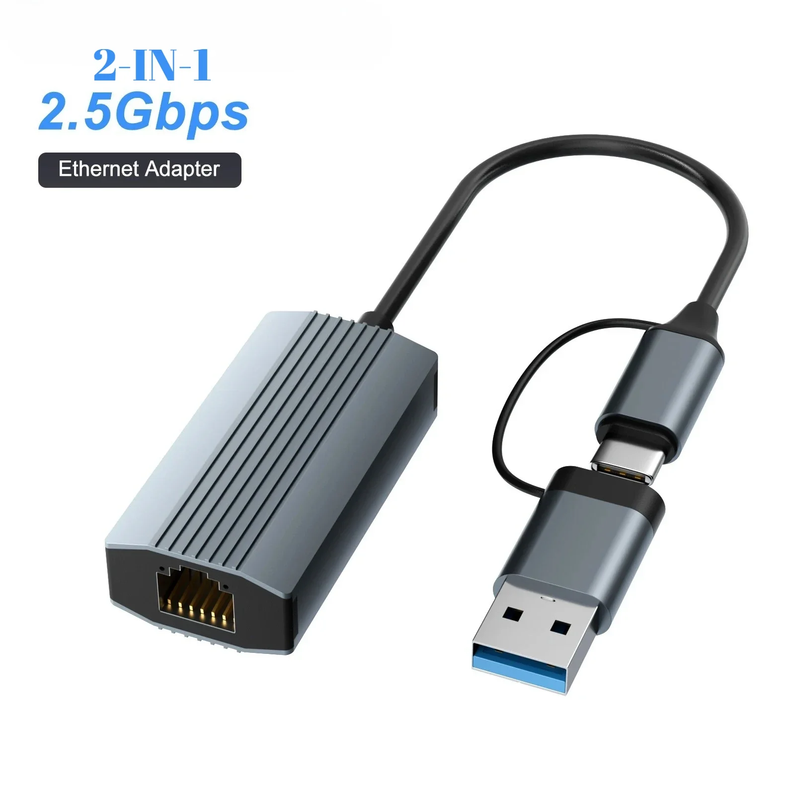 2500Mbps 2‑In‑1 External USB3.0 Ethernet LAN Network Card Adapter for Laptop Notebook Desktop PC