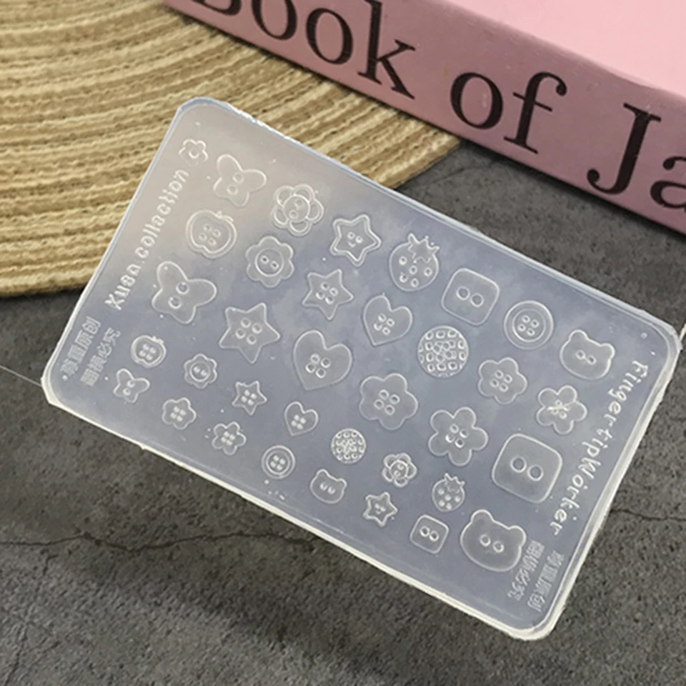 Molde de silicona para charms de uñas en forma de botones 3D, herramienta linda para DIY, múltiples formas, suministros de resina 6