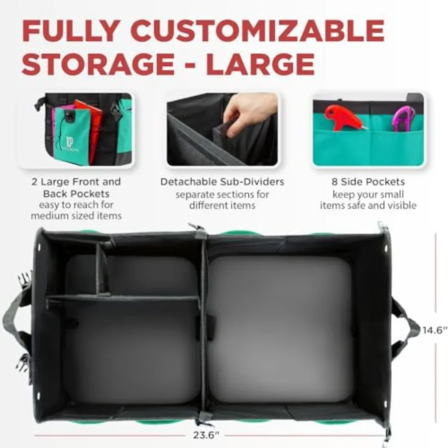 Teal Car Trunk Organizer for SUV and Auto Cargo Storage, Fits Cars, SUVs and Trucks Reduces Trunk Clutter Keeps Items Within Re