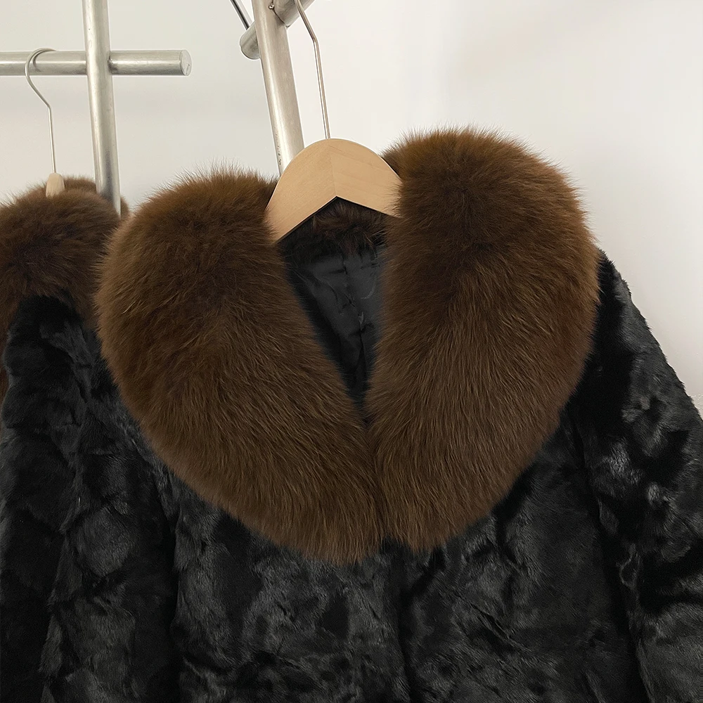 MENINA حار بيع أزياء المرأة نمط قصير شتاء جديد المستوردة معطف فرو المنك حقا نوبل الثعلب الفراء طوق ومعاطف فرو المنك