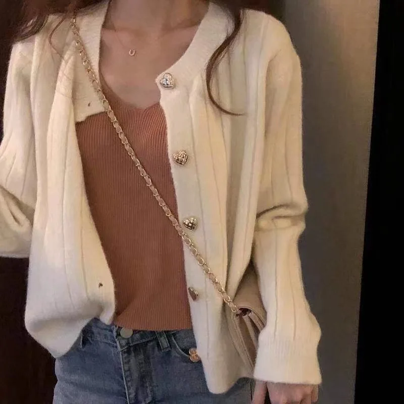 Sweater Women 2024 Fashion New Solid Color O Neck Button Knitted Spring Winter Loose Cardigan Women BD4047