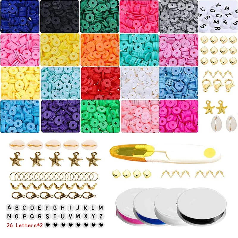 4000 Clay Beads Are Used For Jewelry Marking, Heishi Bead Pendant Kit, College Beaded Bracelet Making Kit