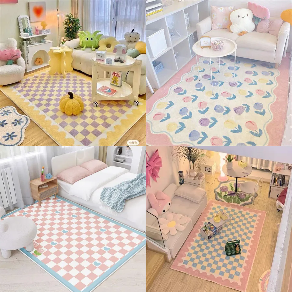 Vikama menina rosa imitação de caxemira tapete bonito quarto cama de pelúcia cobertor sala estar sofá mesa café decoração para casa
