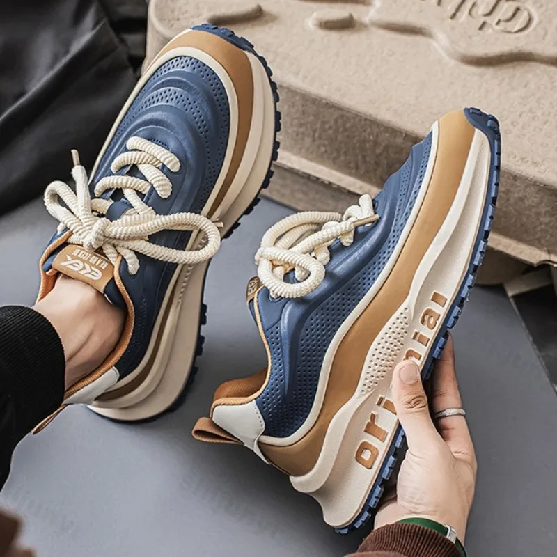 

2025 Autumn Men's Vintage Low Top Thick Soled Casual Sports Shoes Fashion Color Blocked Versatile Comfortable Platform Sneakers