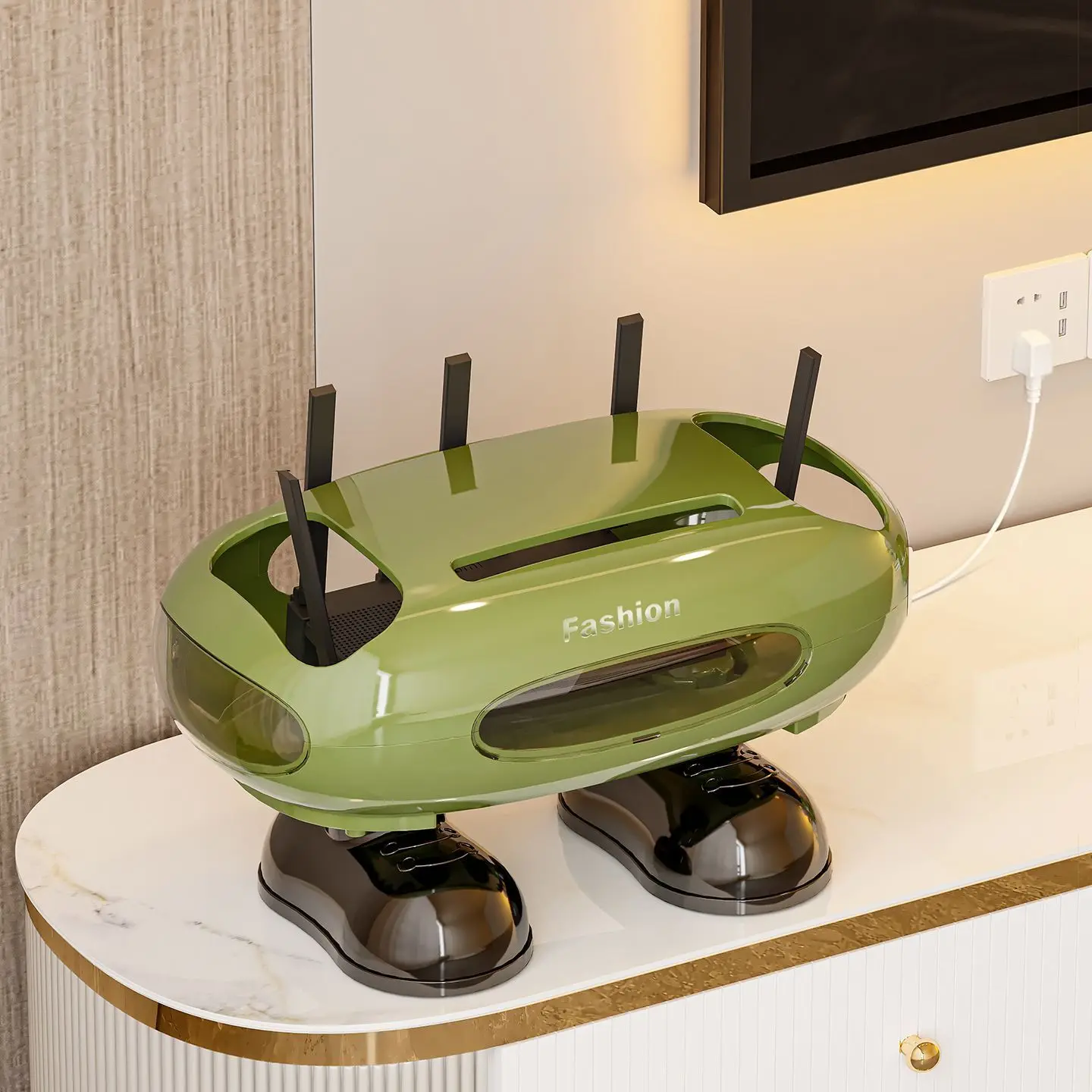 Creative Shoe-Shaped Router Storage Box Green Plastic Cable Management Organizer Holder For Home Living Room Desktop Wifi Device