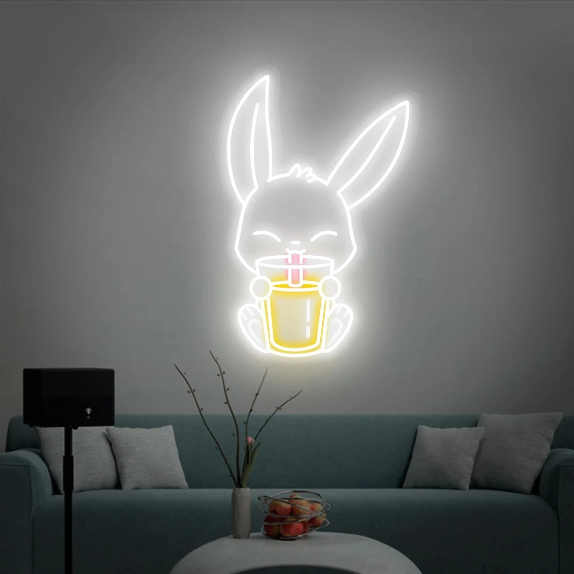 

Rabbit drinking milk tea Neon Sign, LED Neon Lights, Bunny Neon Wall Decor Neon Bedroom Neon Night Light Creative Home