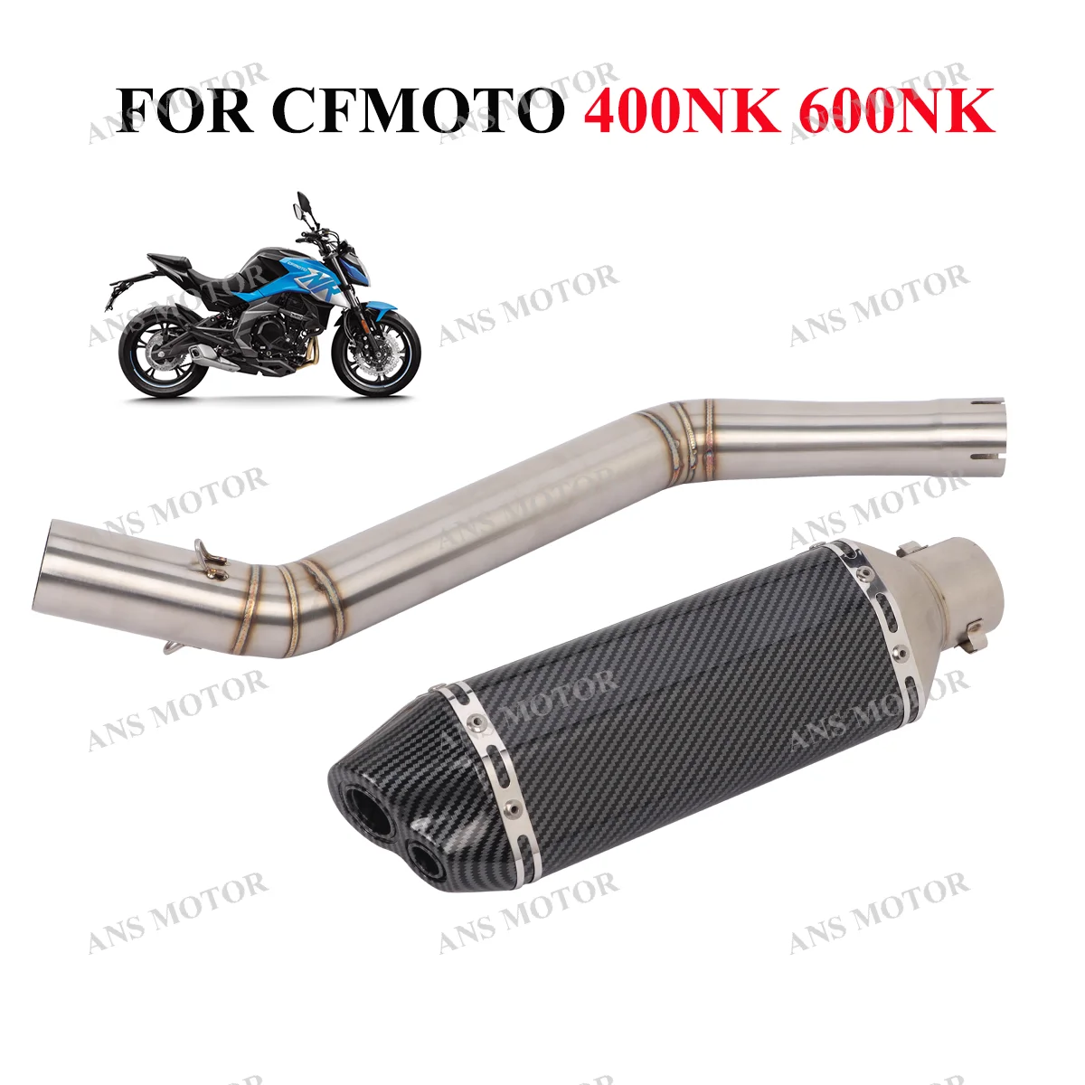 

Slip On For CFMOTO 400NK 650NK 700MT Motorcycle Exhaust 51MM Escape Middle Link Pipe Modify NK400 Exhaust Dual Holes