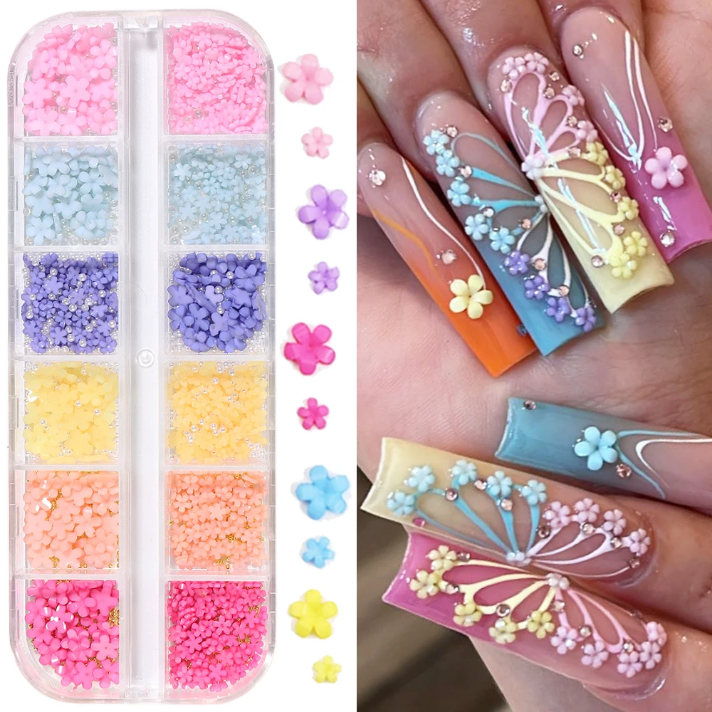 3D Acrylic Flowers for Nail Decoration Mixed Colorful Pastel Flower Nail Charms Pearls Caviar Beads Manicure Jewelry GL12G-GZH