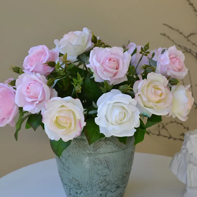 5pcs Hand fühlen feuchtigkeit spendende Rose künstliche Blumen Hochzeits dekor echte Note Rose Braut strauß nach Hause Wohnzimmer Dekor Blumen – Detail 18