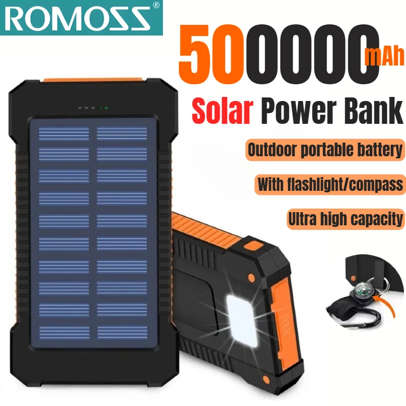 ROMOSS 500000 мАч Солнечная батарея большой емкости Сверхбыстрая зарядка Открытый портативный внешний аккумулятор для iPhone Huawei Samsung