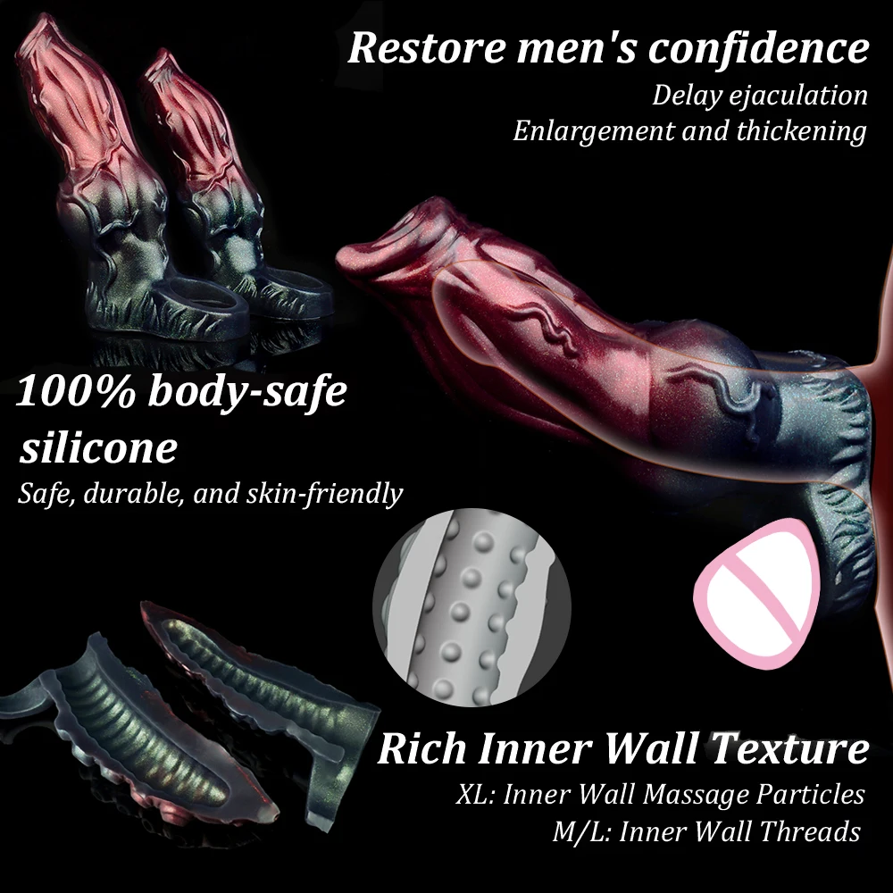 NNSX Realistic Dog Dildo Sheath Hollow Extender Sleeve for Penis Enlarger Silicone Delay Ejaculation Cock Ring Sex Toy for Men view 4
