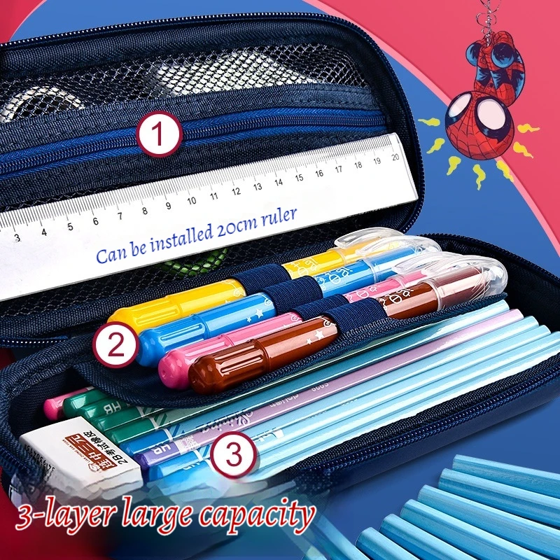 Estuche para lápices Spider Man Capitán América, gran capacidad, personaje de Anime, papelería de aprendizaje para niños, bolsa de almacenamiento impermeable