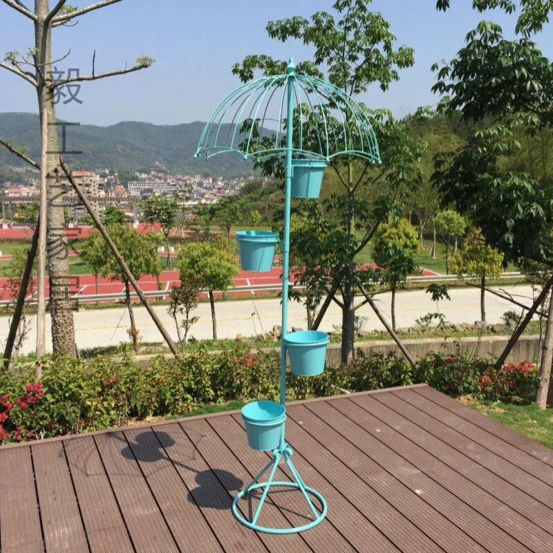 Multi-layer barrel umbrella flower stand courtyard vintage wrought iron garden flower shop balcony outdoor succulent flower stan