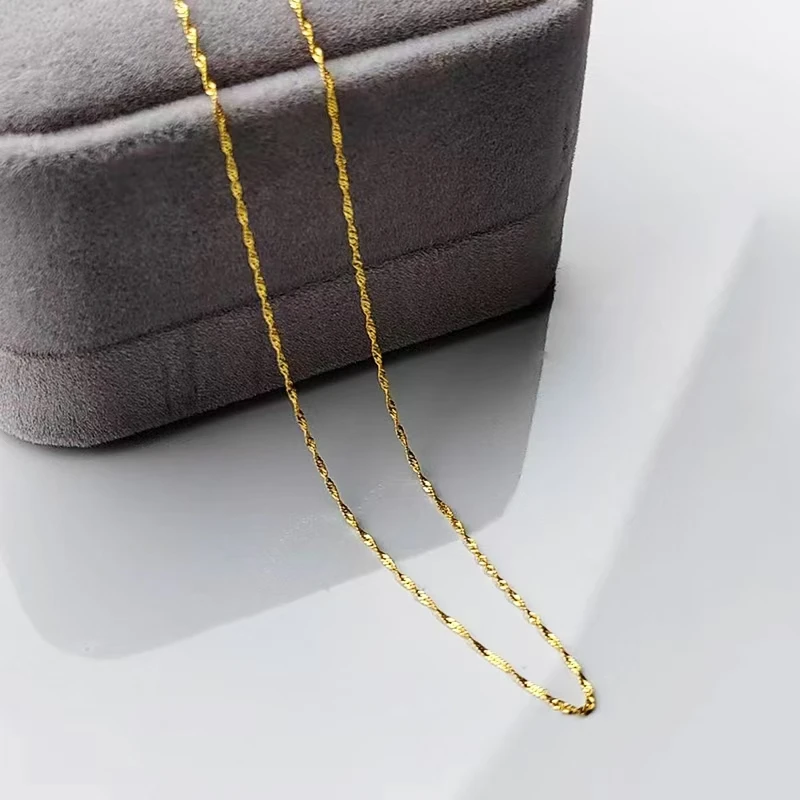 Real 18K gold water wave chain AU750 niche design water wave glitter collarbone chain women's boutique jewelry gift X0039