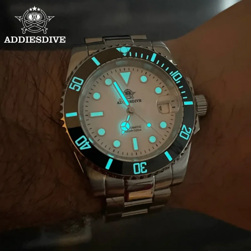 Addiesdive 41 مللي متر ساعة للرجال نافذة التقويم 200 متر مقاوم للماء BGW9 سوبر مضيئة 316L الفولاذ المقاوم للصدأ ساعة كوارتز Reloj hombre