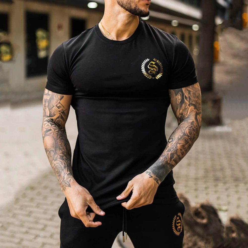 2022 Nieuwe Gym T-shirt Mannen Fitness Sport Katoen Mannelijke Bodybuilding Workout Skinny Tee Shirt Zomer Casual Solid Tops Kle