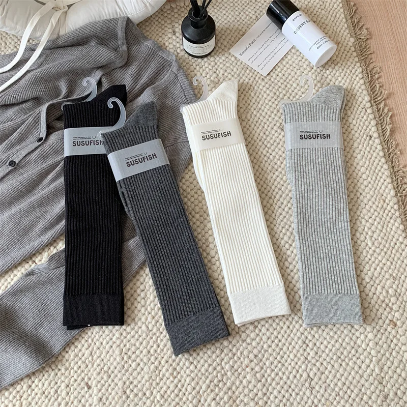 Autumn And Winter Socks For Women Solid Color Versatile Micro Pressure Slimming Long Tube Socks Simple Korean Version Pile Socks